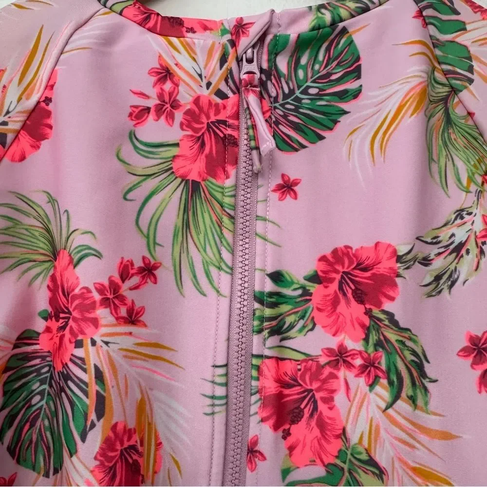 Art Class Girls Floral Print Rash Guard One Piece Upf 50+ Swimsuit Size 14/16